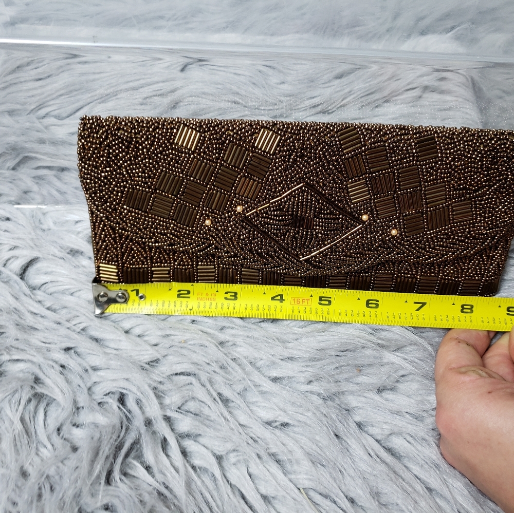 womens beaded evening bag copper